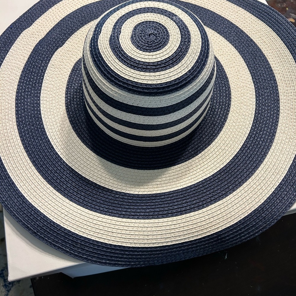 Striped Navy and White Sun Hat or Derby Hat.
